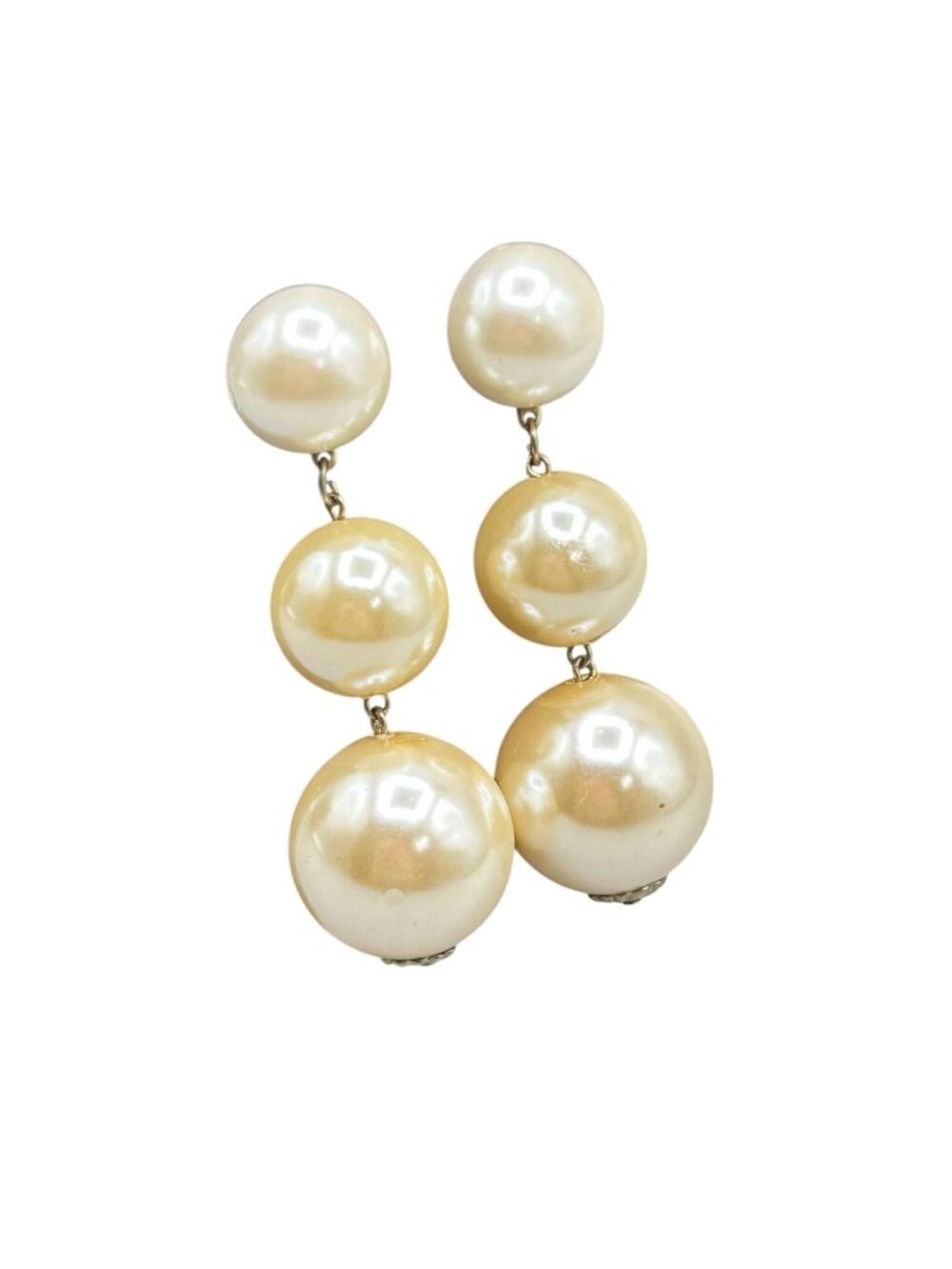 Vintage Oversized Pearl Dangles Earrings Large Clip On Graduated Faux Pearls